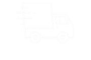 A white line drawing of a delivery truck on a white background.