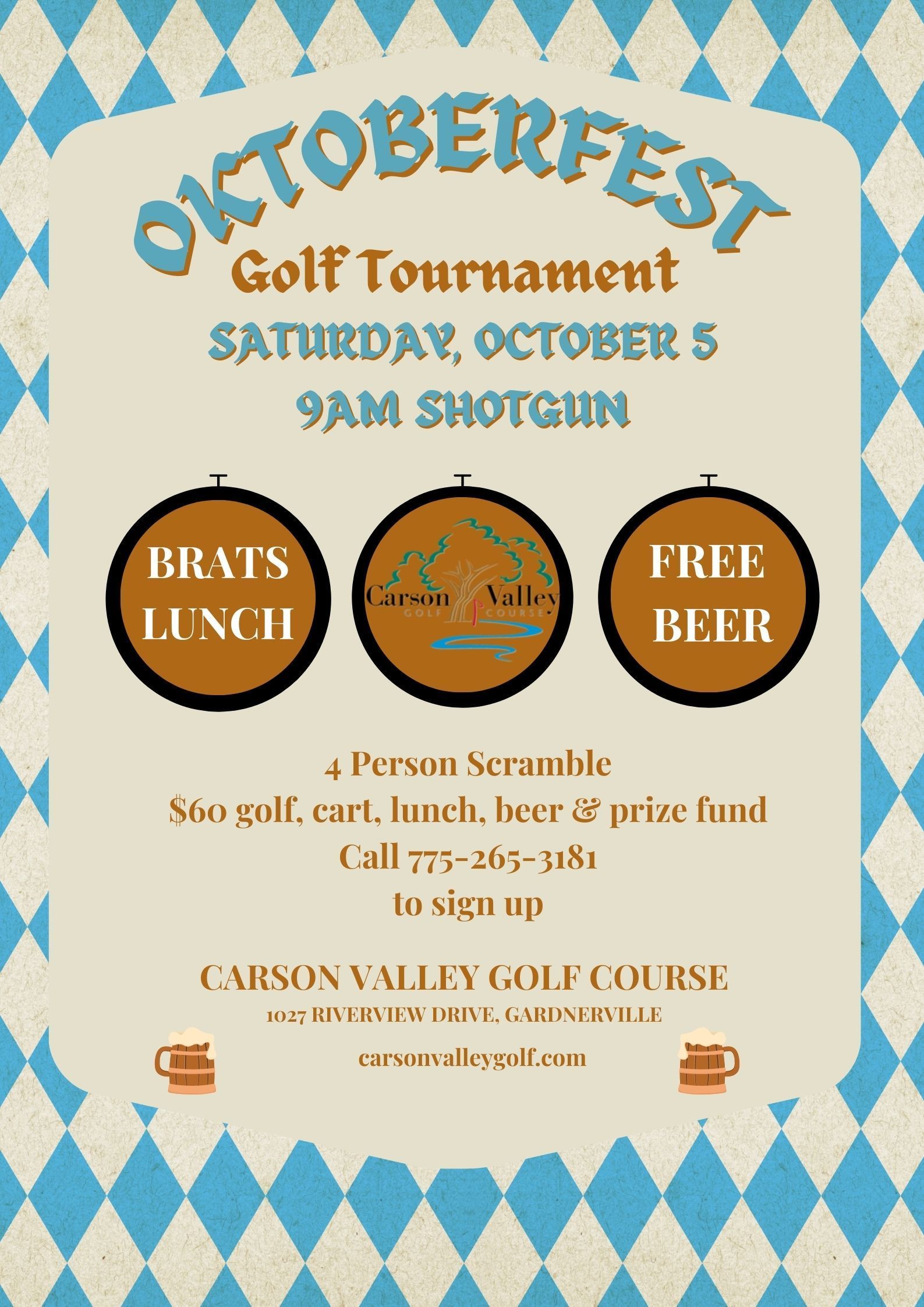 A poster for an oktoberfest golf tournament on saturday october 5