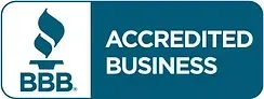A blue and white sign that says `` accredited business ''.