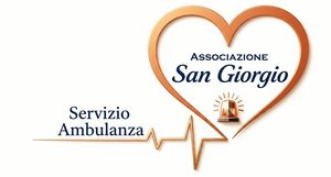 Logo “Associazione San Giorgio” con cuore arancione e scritta “Servizio Ambulanza” con tracciato ECG