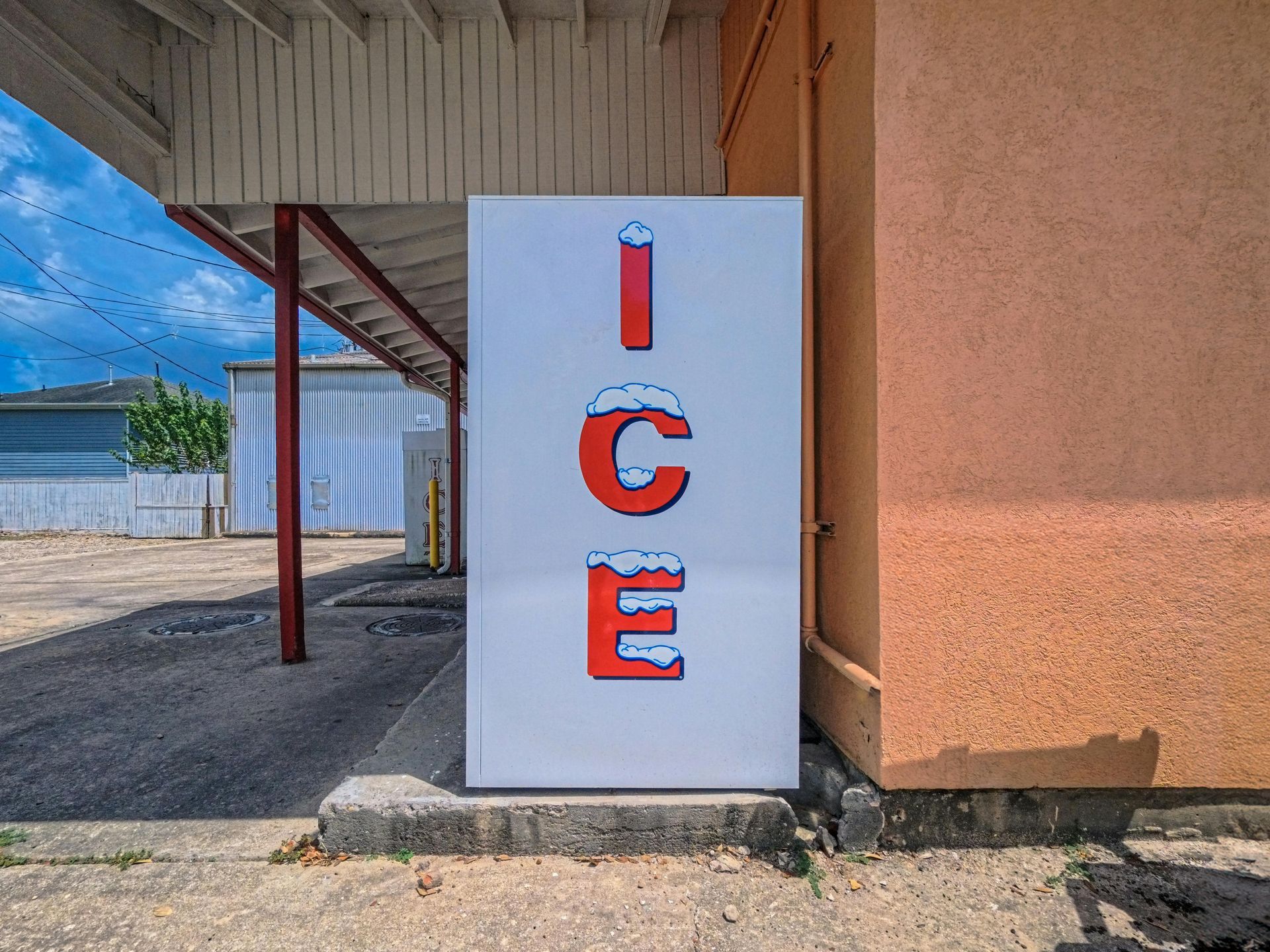 White ice machine with red