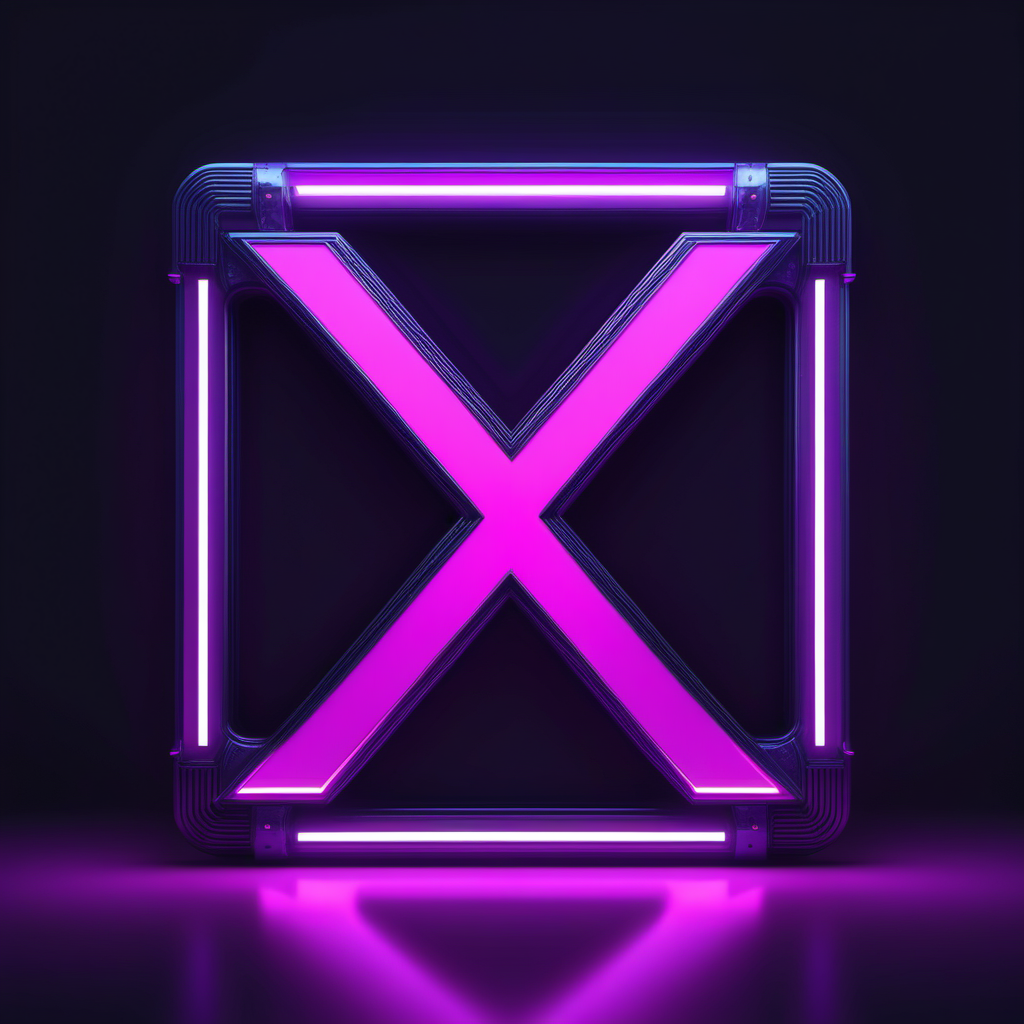 The letter x is glowing in the dark in a square frame.
