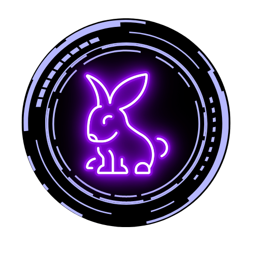 A neon sign of a rabbit in a circle.