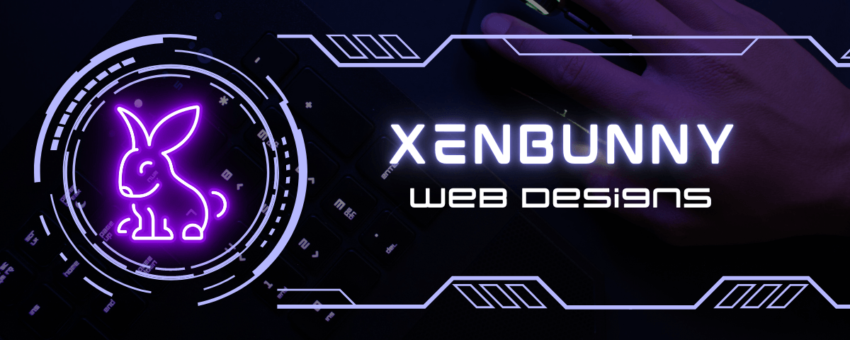 A banner for xenbunny web designs with a neon bunny