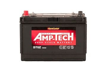 A Black And Red Amp Tech Battery On A White Background — Rainbow Beach Auto Electrics In Rainbow Beach, QLD