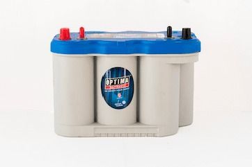A Blue And White Optima Battery On A White Background — Rainbow Beach Auto Electrics In Rainbow Beach, QLD