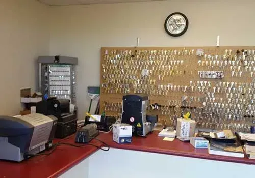 A wall displays dozens of keys.