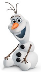 olaf from frozen is sitting down and smiling .