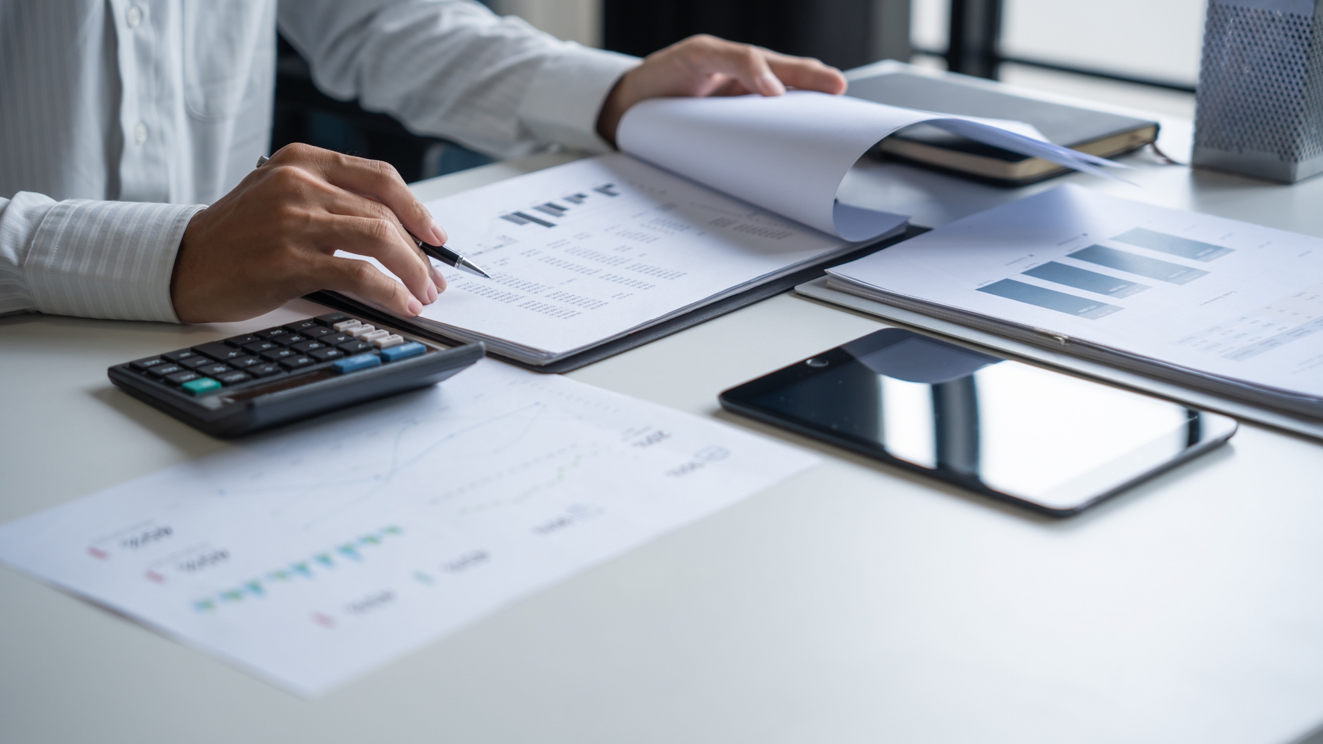 Financial reports on a desk