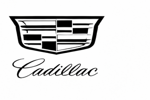 Black Cadillac logo featuring the shield emblem above the brand name in a cursive, elegant script on a white background.