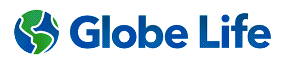 A blue and green logo for globe life