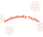 A logo for aesthetics by tayler with flowers around it