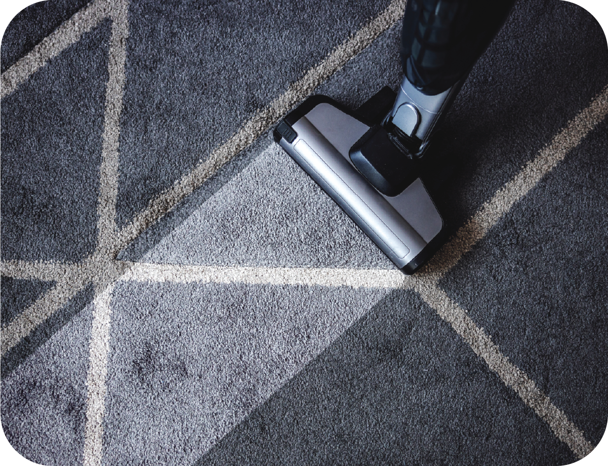 A person is using a vacuum cleaner to clean a carpet.
