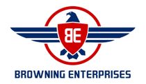 Logo for Browning Enterprises: Red, white, and blue eagle with wings, shield, and circular border; company name below.