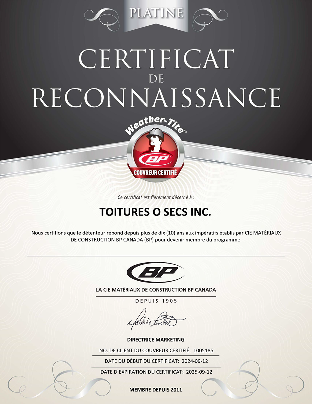 Un certificat sur lequel est écrit « certificat de reconnaissance »