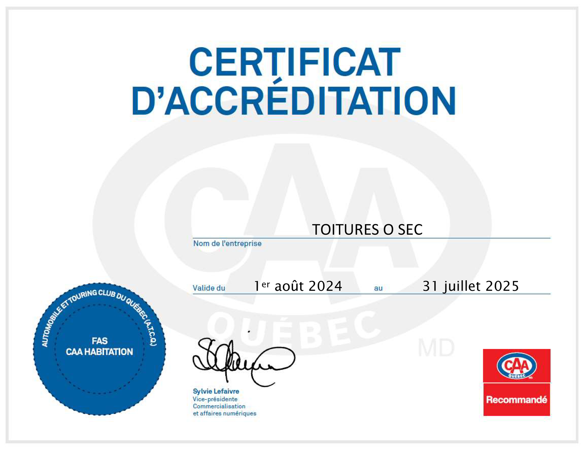 Un certificat sur lequel est écrit « certificat d'accréditation »