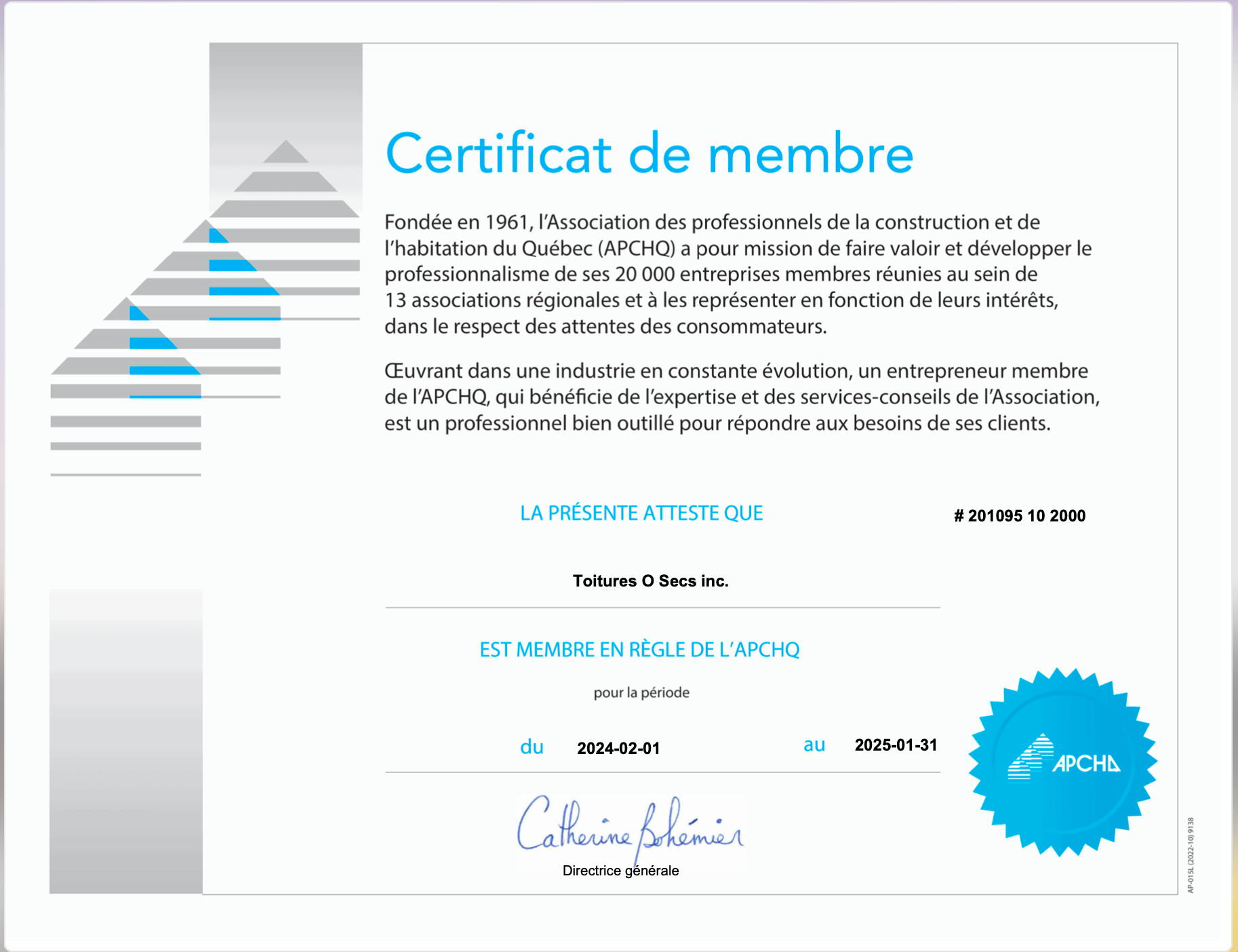 Un certificat en français avec une signature dessus