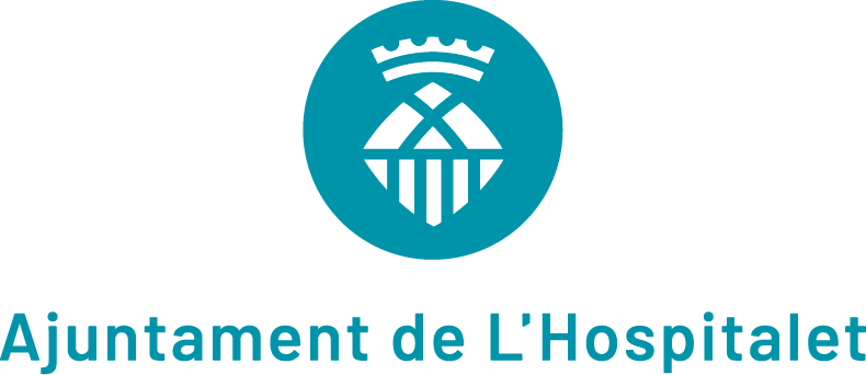 Emblema circular de color turquesa amb un disseny blanc i el text