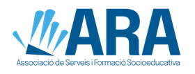 Logo for ARA, Associació de Serveis i Formació Socioeducativa. Features stylized hand with blue strokes and navy text on a white background.
