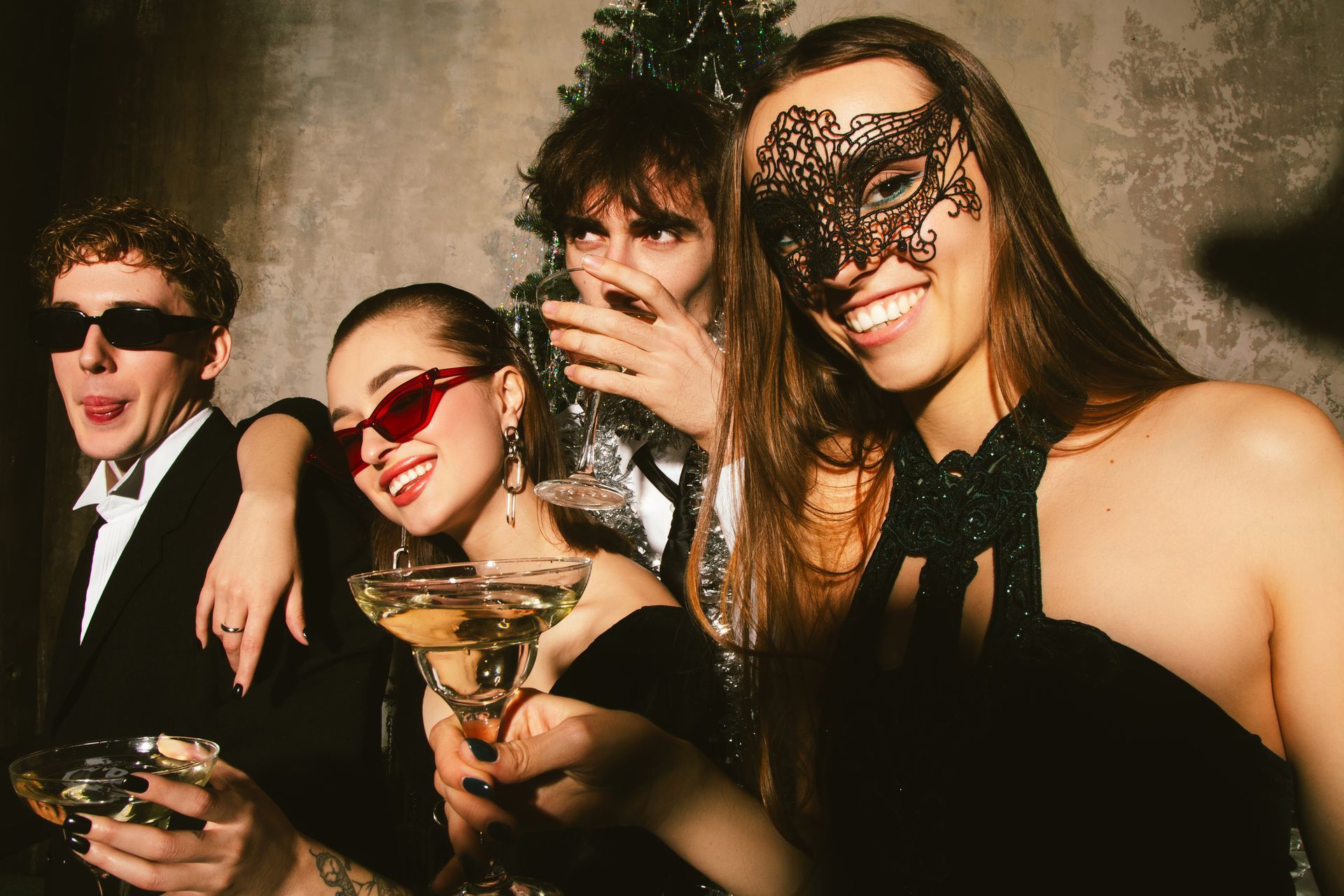 Deck of a cruise ship with rows of striped lounge chairs and a bar.