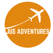 White airplane and vapor trail icon over the text 