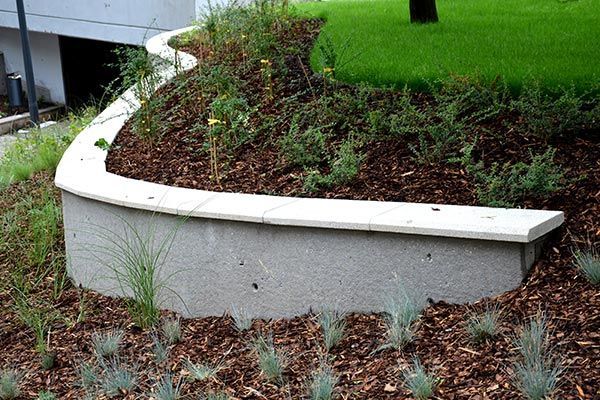 Saplings planted in soil held by retaining walls in St. Charles, MO, representing the results from Lemay Concrete Block.