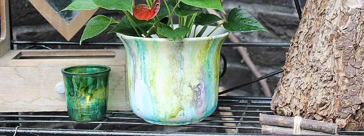 with alcohol ink Processed flower pot