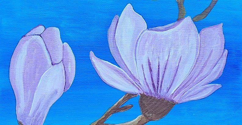 Painting a magnolia with various acrylic paints