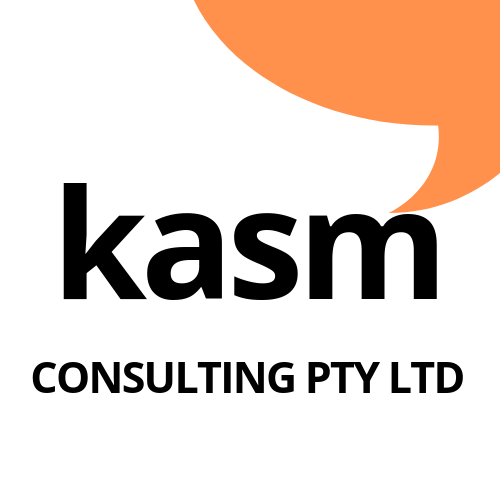 A black and orange logo for kasm consulting pty ltd