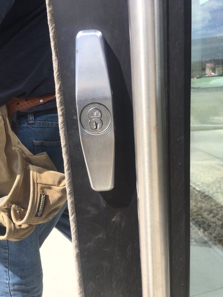 A close up of a door with a key in it