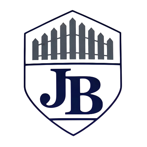 Shield logo with gray fence and navy 