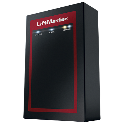 A black box with a red label that says lift master