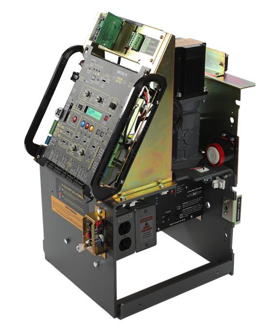 A close up of a machine with a handle on a white background.