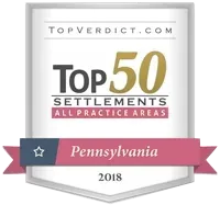 Top 50 settlements all practice areas in Pennsylvania in 2018.