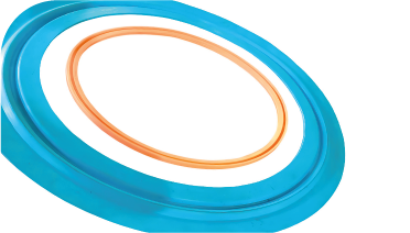 Tres anillos concéntricos: centro blanco, anillo interior naranja, anillo exterior azul.