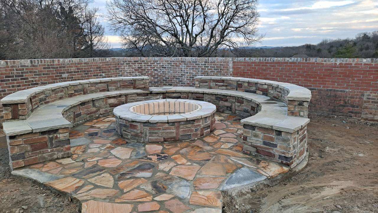 A Fire Pit Surrounded by Stone Benches — Chapel Hill, TN — The Concrete Gentlemen