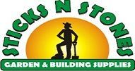 A logo for sticks n stones garden and building supplies.