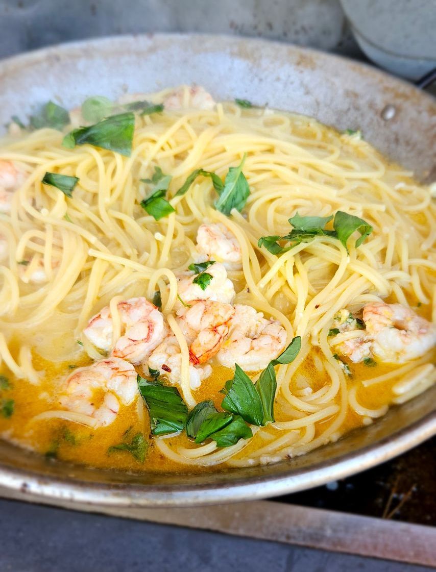 Pasta al Limone con gamberi e basilico