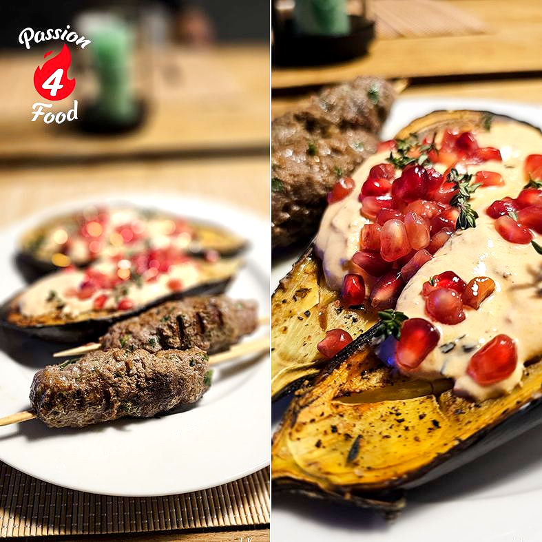 Kebabspiesjes met Gegrilde Aubergines