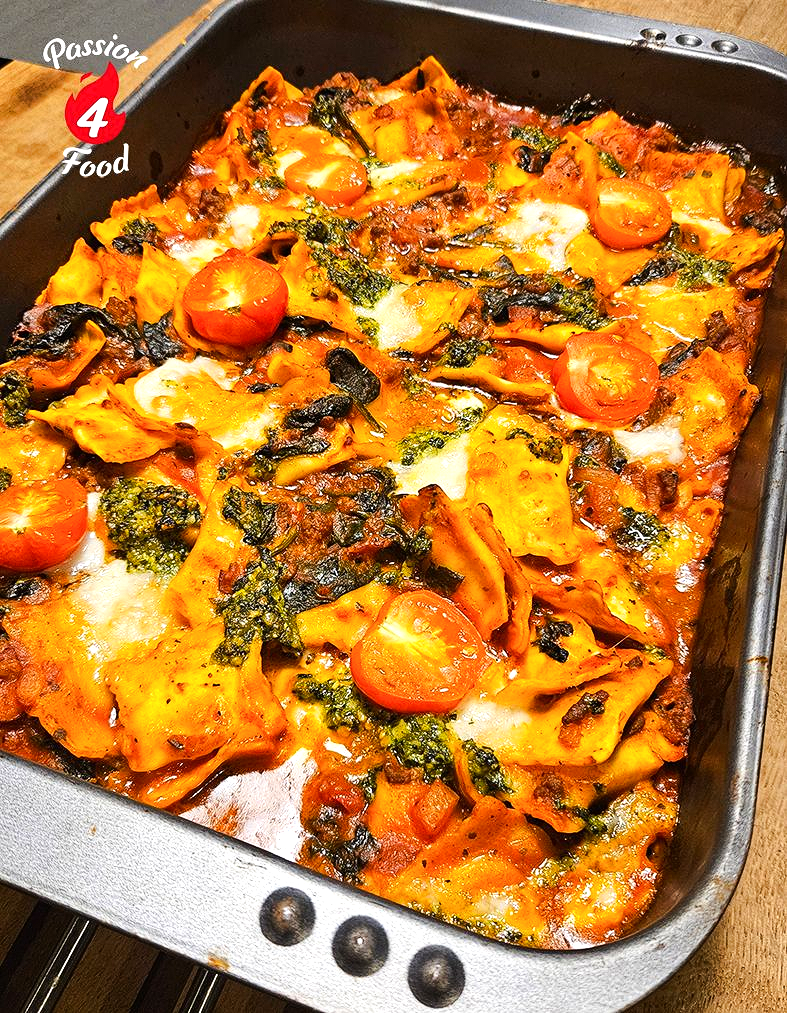 Ravioli Ovenschotel met gehakt en Mozzarella