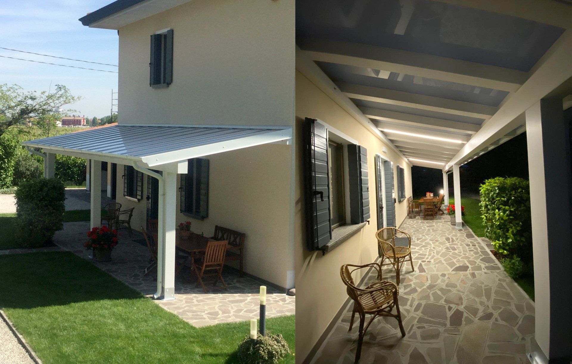 Porticato con copertura in policarbonato ed impianto luce Led