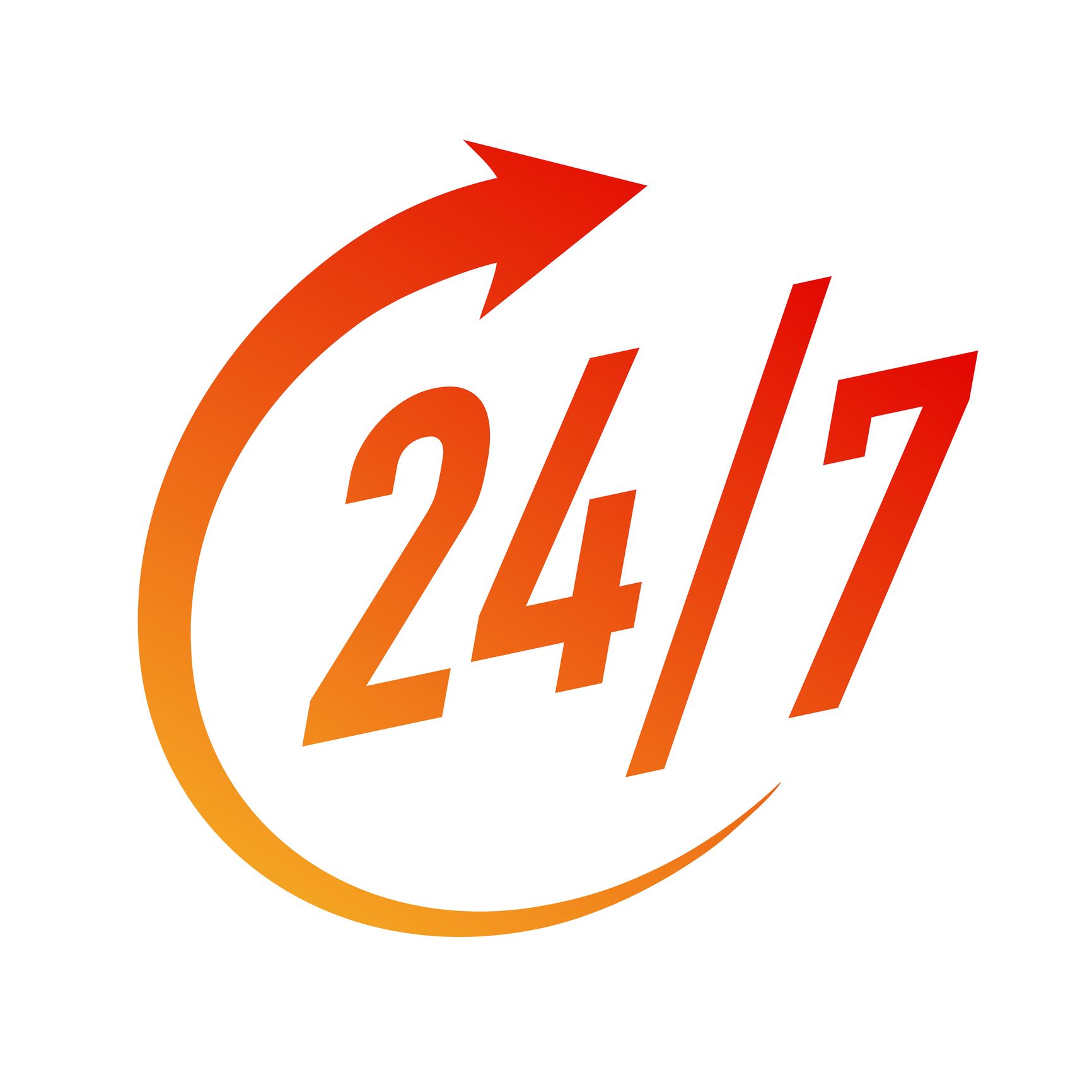 A Logo that Says 24/7 with An Arrow Around It