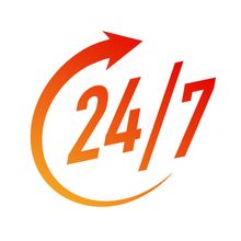 A Logo that Says 24/7 with An Arrow Around It