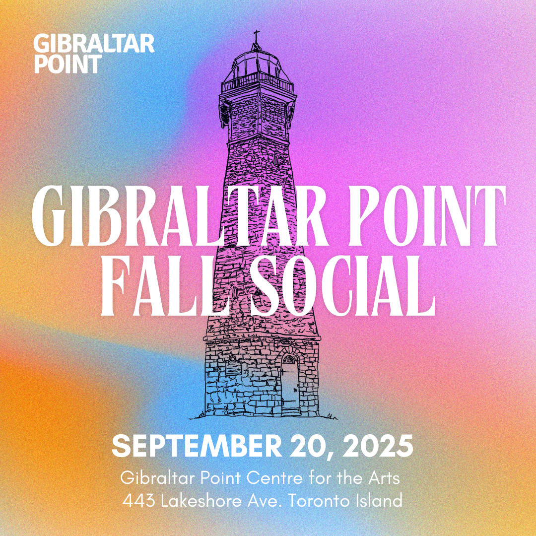 Poster for Gibraltar Point Fall Social on Toronto Island, with lighthouse illustration and colorful background.