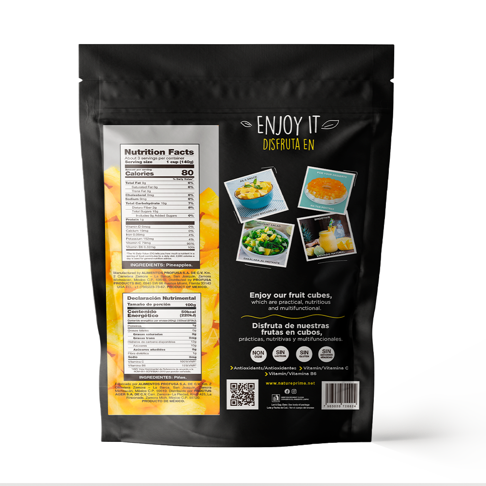 Una bolsa de comida con una etiqueta de información nutricional.
