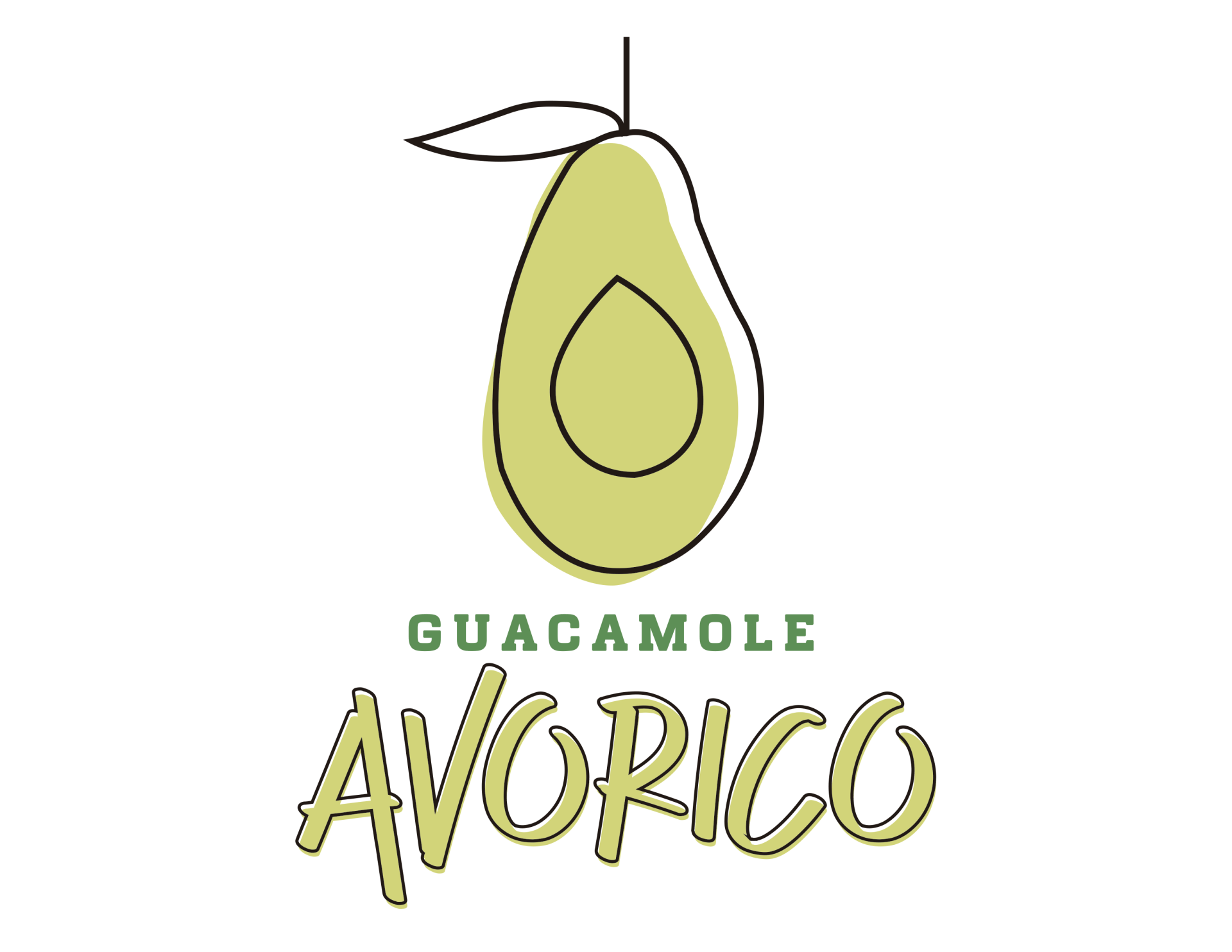 Un logotipo para guacamole avorico con un aguacate encima.