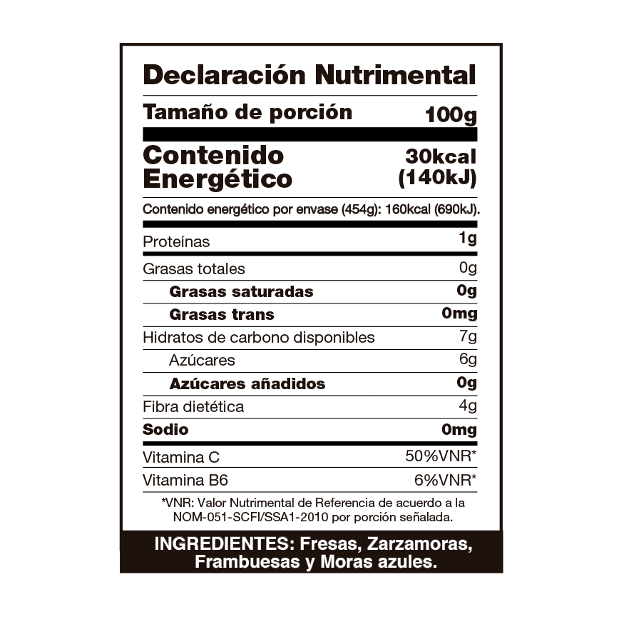 Una etiqueta de información nutricional de un producto en español