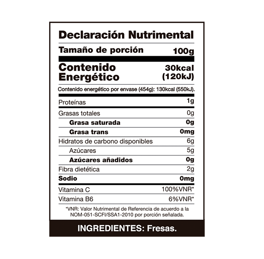 Una etiqueta de información nutricional de un producto en español.