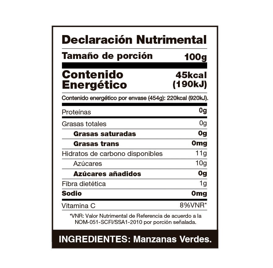 Una etiqueta de información nutricional de un producto en español