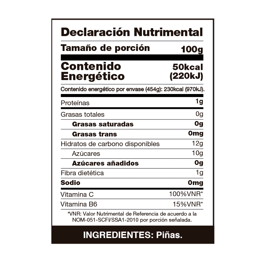 Una etiqueta de información nutricional en español sobre un fondo blanco.